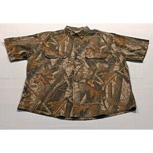 Y2K Woolrich Lg RealTree Hardwoods Camo Short Sleeve Button-Front Cotton Shirt